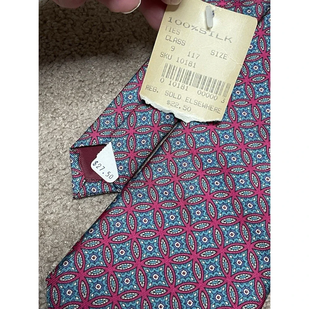 Georgio Salvi New Pure Silk Blue Pink Geometric Men tie 58
